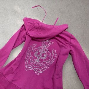 Romeo & Juliet Couture Pink Zip Up Hoodie w/ Rhinestone Details